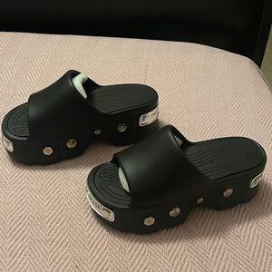 Black Chunky Mules with Metallic Details